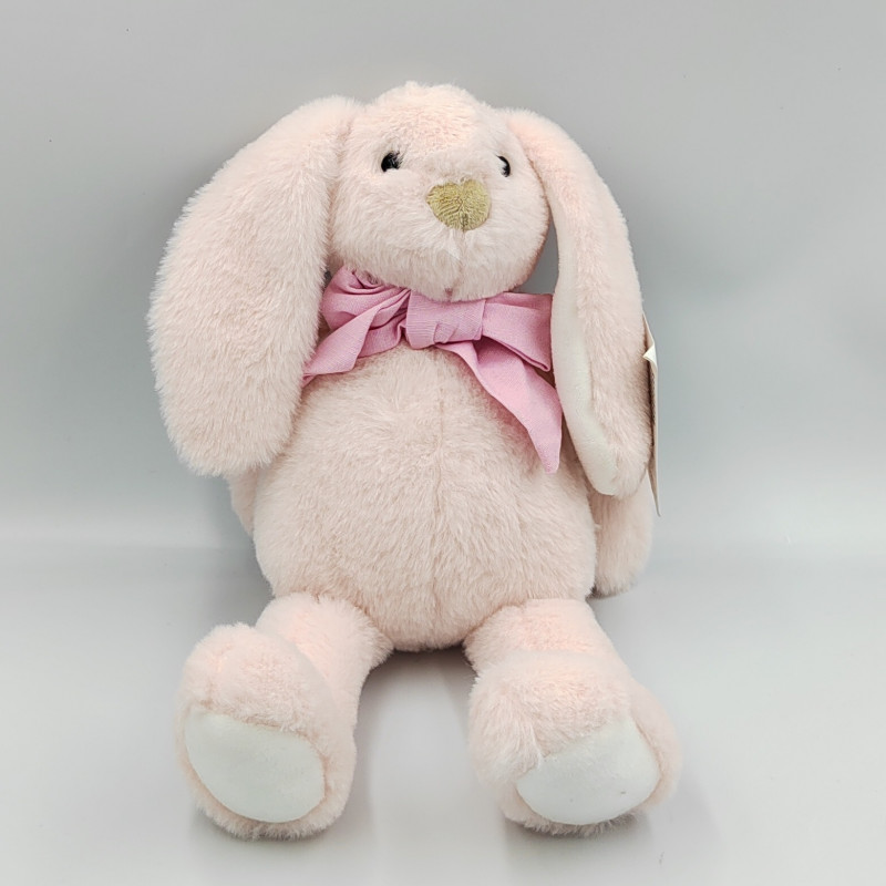 Doudou peluche lapin rose noeud ATMOSPHERA