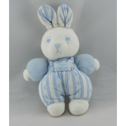 Doudou lapin blanc salopette rayé bleu TARTINE ET CHOCOLAT