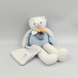 Doudou et compagnie ours blanc bleu orange avec mouchoir Les Gommettes
