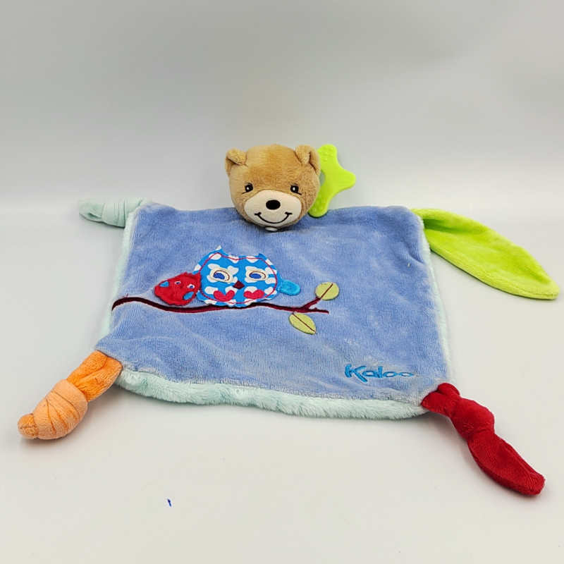Doudou plat ours bleu vert rouge orange hibou chouette KALOO