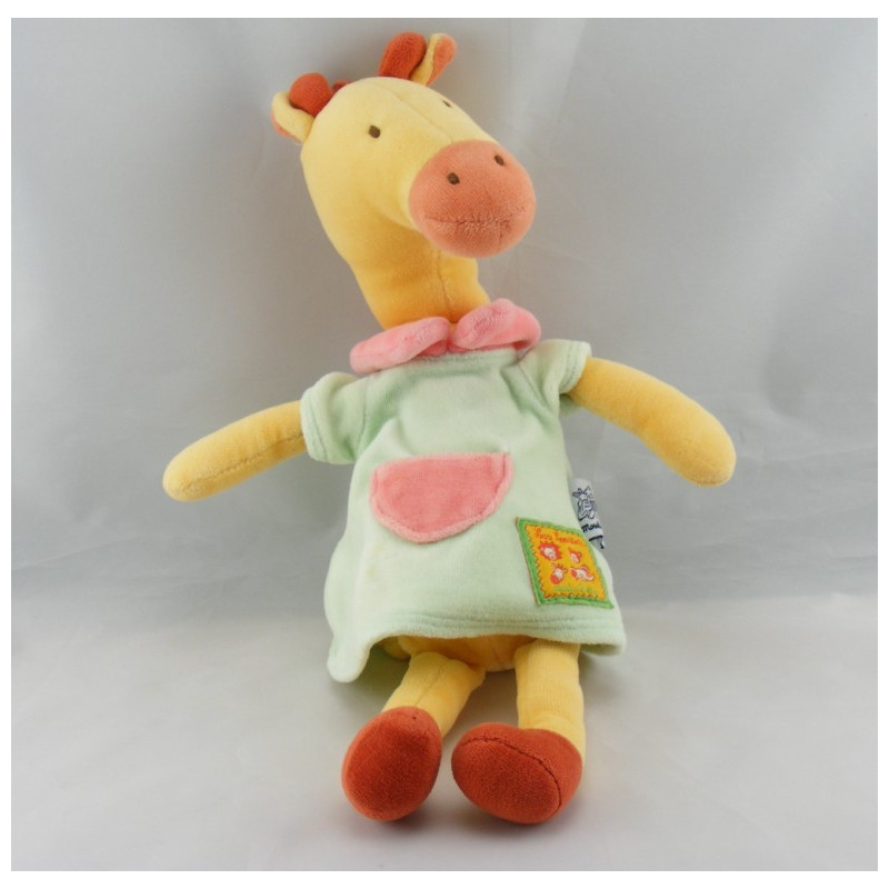 Doudou girafe robe verte jaune Les Loustics MOULIN ROTY