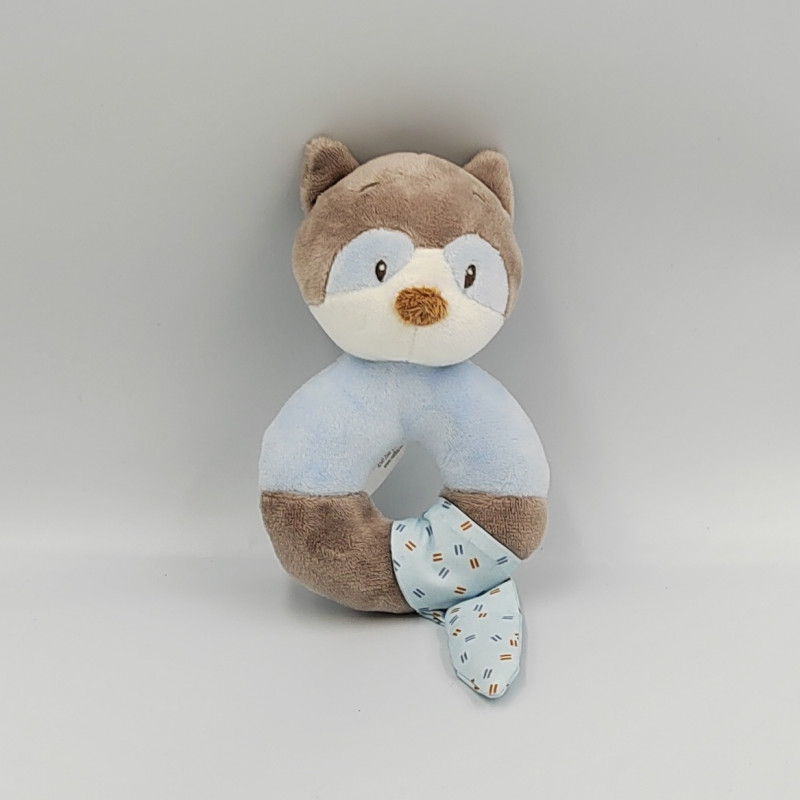 Doudou hochet anneau raton laveaur bleu beige NATTOU