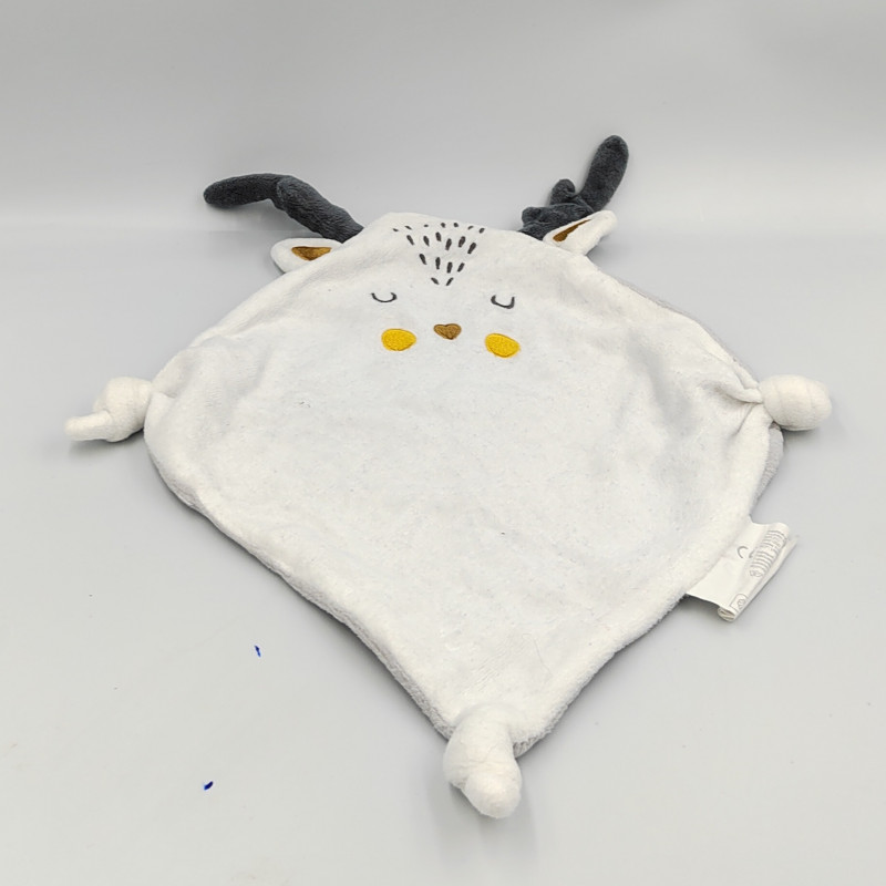 Doudou plat cerf elan renne blanc gris SIPLEC