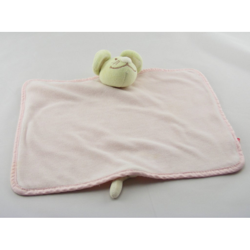 Doudou plat rose souris verte TEX