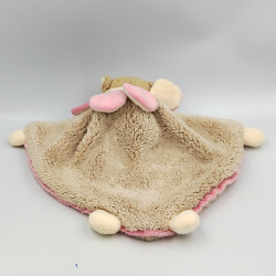 Doudou plat triangle ours beige rose blanc col pétale rose BUKOWSKI