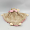 Doudou plat triangle ours beige rose blanc col pétale rose BUKOWSKI