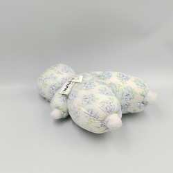 Ancien doudou poupée chiffon tissu blanc bleu vert fleurs MUNDIA