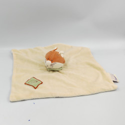 Doudou plat renard orange écru blanc foulard vert NOUKIE'S