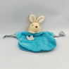 Doudou plat marionnette lapin bleu fleurs SIDJ