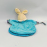 Doudou plat marionnette lapin bleu fleurs SIDJ