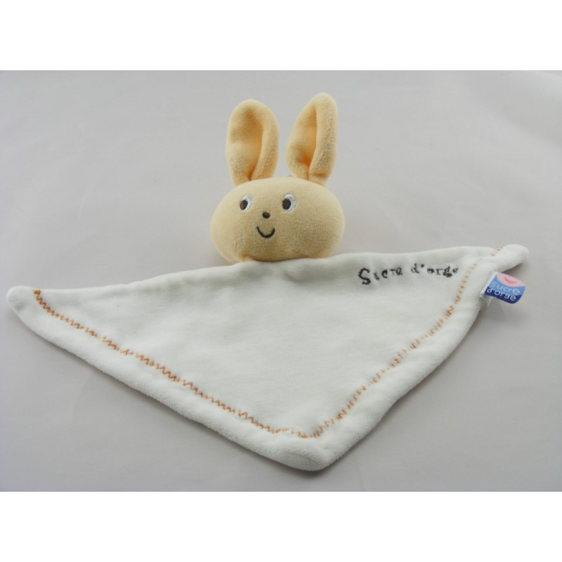 Doudou plat lapin blanc couture orange SUCRE D'ORGE