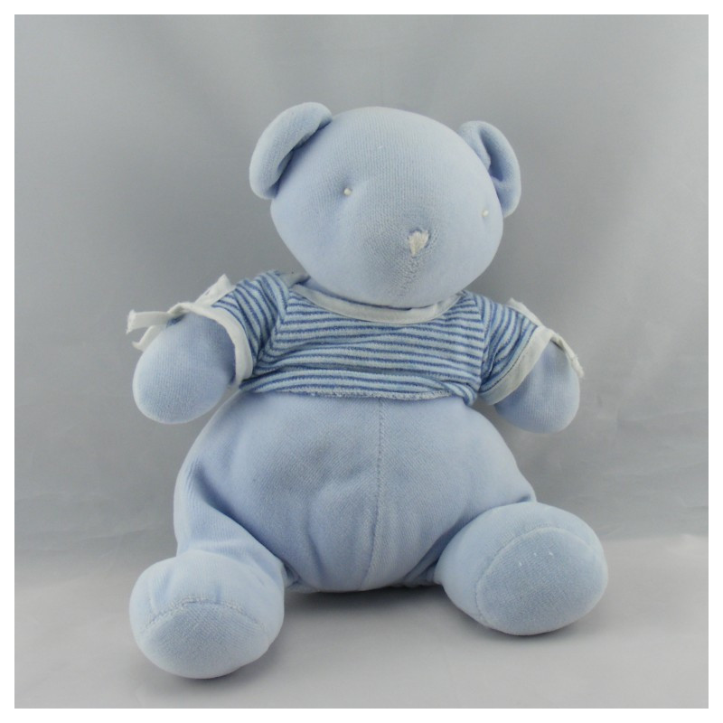 Doudou ours boule blanc bleu fleur Mon Premier NOUNOURS