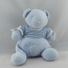 Doudou ours boule blanc bleu fleur Mon Premier NOUNOURS