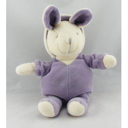 Doudou souris blanche salopette rayé bleu HAPPY HORSE