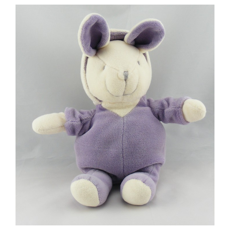 Doudou souris blanche salopette rayé bleu HAPPY HORSE