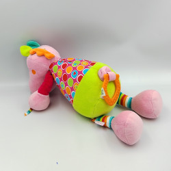 Doudou vibrant hippopotame rose vert bleu Babysun