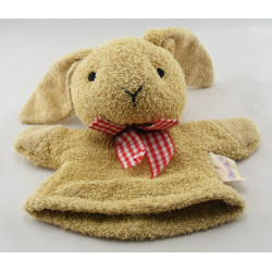 Doudou marionnette mouton blanc noeud vichy rouge NOUKIE'S