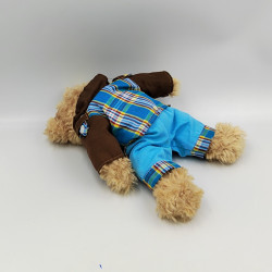 Doudou ours beige tenue bleu marron carreaux HISTOIRE D'OURS