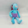 Doudou lapin bleu mauve rose JUMBO