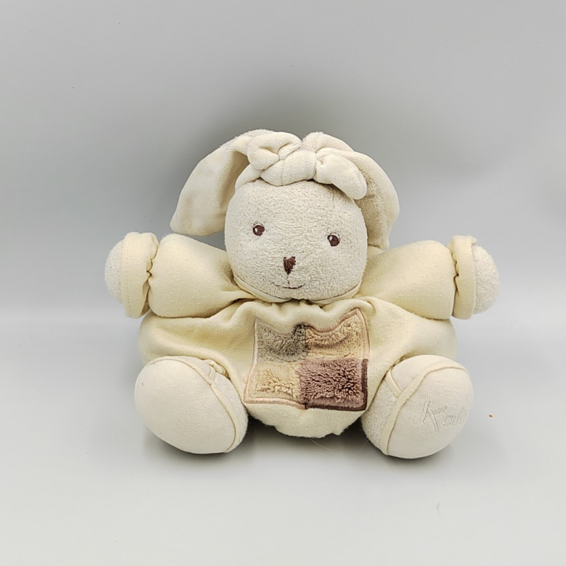 Doudou lapin écru patchwork gris marron sable KALOO