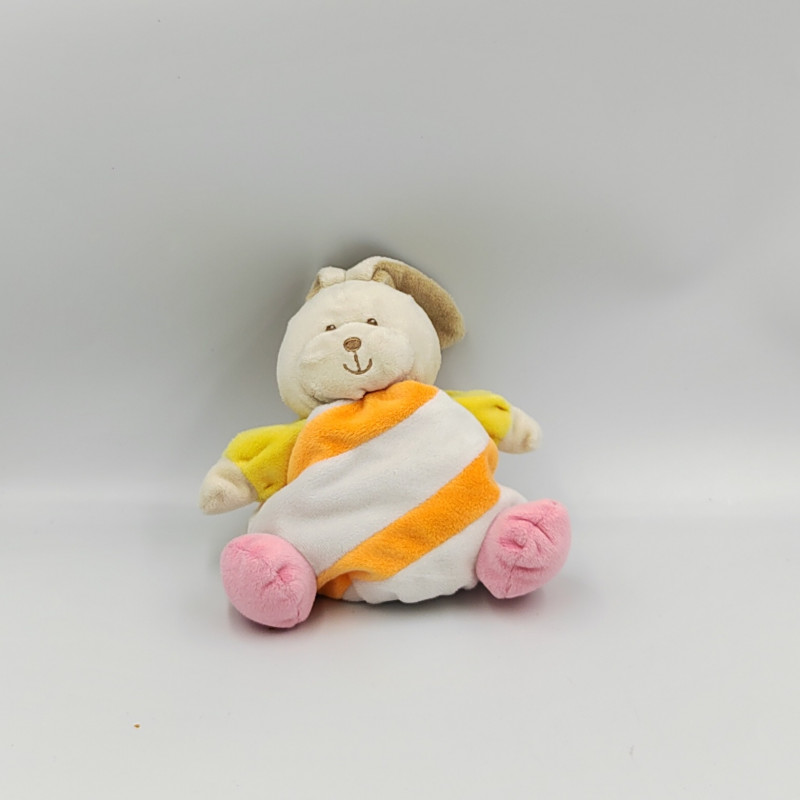 Doudou lapin beige blanc rose orange jaune LES BEBES D'ELYSEA