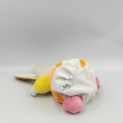 Doudou lapin beige blanc rose orange jaune LES BEBES D'ELYSEA