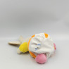 Doudou lapin beige blanc rose orange jaune LES BEBES D'ELYSEA