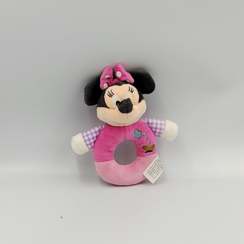 Doudou hochet Minnie rose mauve arrosoir DISNEY