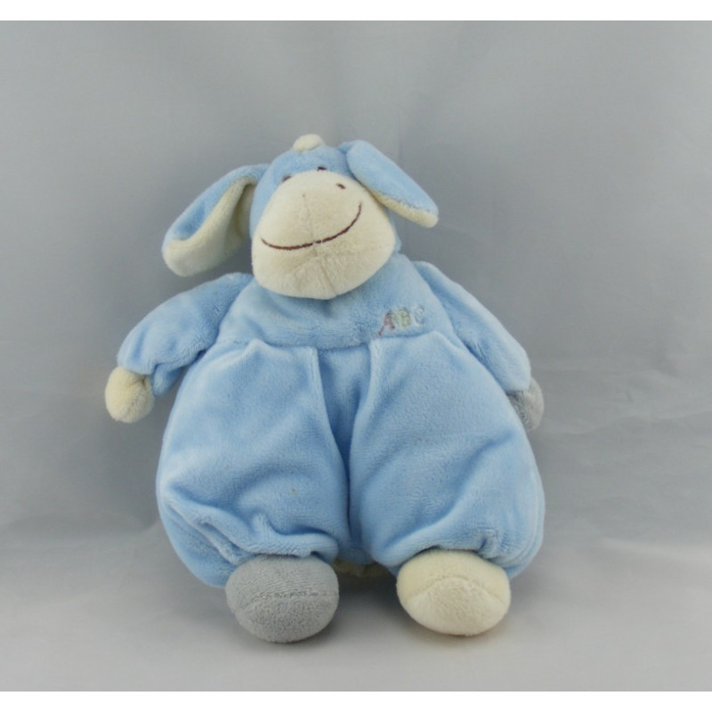 Doudou plat rond cheval ane gris bleu orange KIMBALOO 