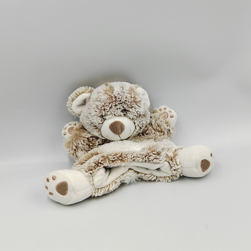 DOUDOU PLAT MARIONNETTE OURS BEIGE BLANC TEX BABY