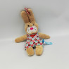 Doudou semi plat lapin beige rouge bleu fleurs coeur LIEF