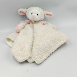 Doudou plat couverture mouton blanc rose COCOONING