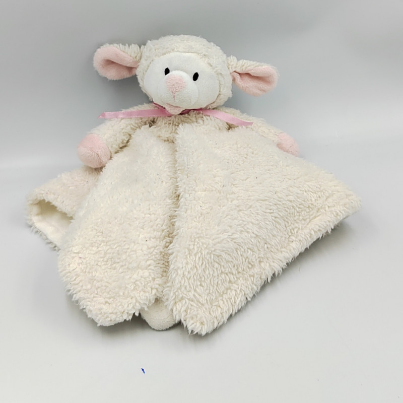 Doudou plat couverture mouton blanc rose COCOONING