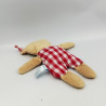Doudou semi plat ours beige rouge carreaux LIEF