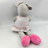 Doudou souris grise robe blanche fleurs LES CHATOUNETS
