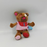 Doudou ours marron rouge rose carreaux pois LIEF