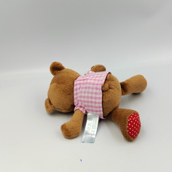 Doudou ours marron rouge rose carreaux pois LIEF