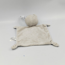 Doudou plat lapin gris blanc bleu tigres masque IKKS