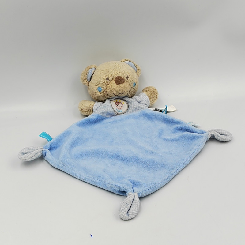 Doudou plat ours beige bleu Rocket Boy TEX