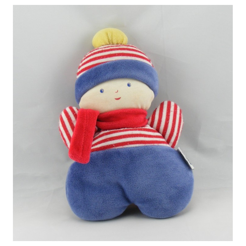 Doudou marin bleu rouge ponpon jaune COROLLE