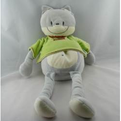 Doudou plat chat blanc bleu SUCRE D'ORGE