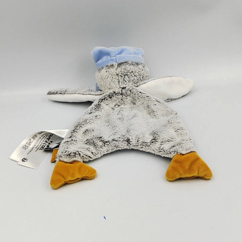 Doudou plat pingouin gris blanc bleu TAO TAPE A L'OEIL