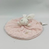 Doudou plat rond lapin blanc rose fleur KALOO