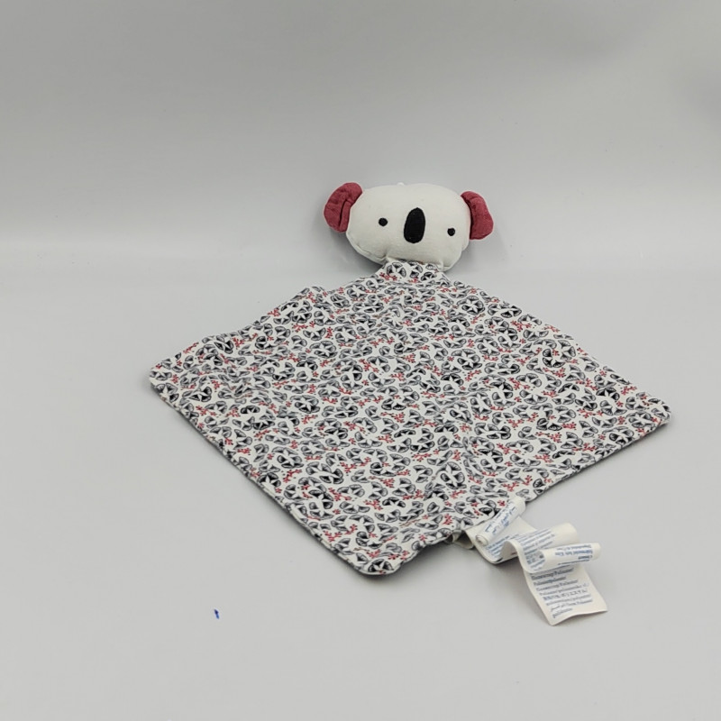 Doudou plat koala blanc rose fleurs OBAIBI