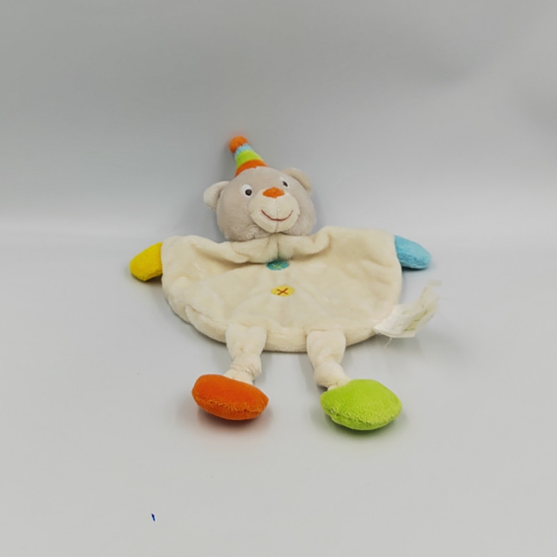 Doudou plat ours beige blanc orange vert bleu KIMBALOO