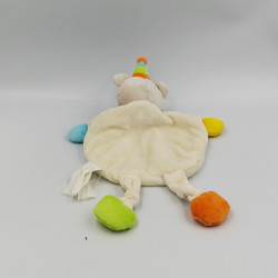 Doudou plat ours beige blanc orange vert bleu KIMBALOO