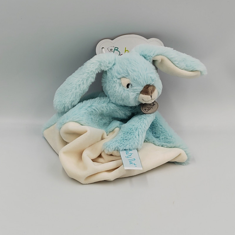 Doudou plat lapin bleu blanc Menthe Baby nat