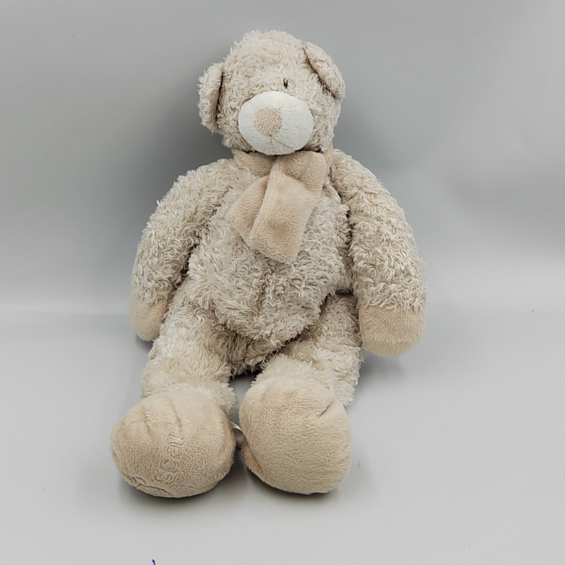 Doudou peluche ours blanc beige foulard Oscar J-LINE