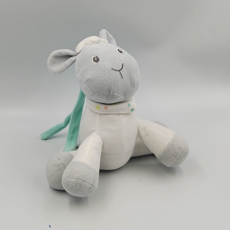 Doudou musical mouton blanc bleu gris DOUKIDOU