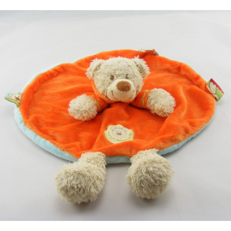 Doudou plat ours sweat capuche orange bleu NICOTOY